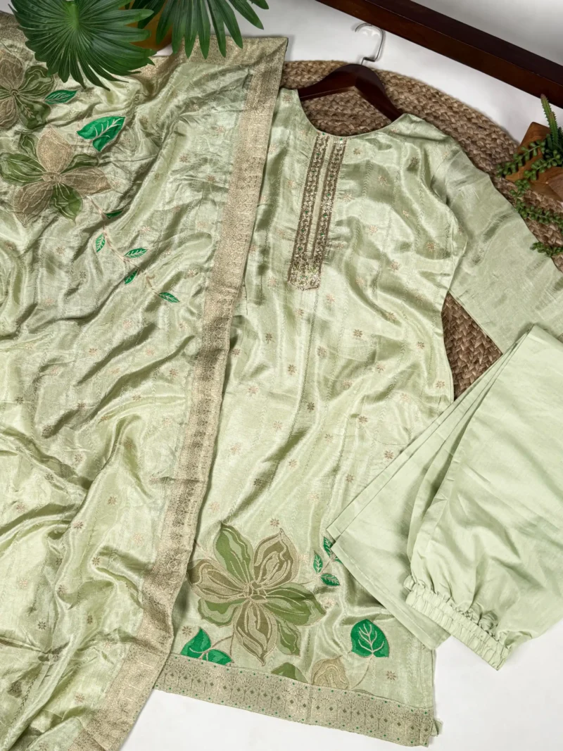 Pastel Green Pure Viscose Salwar Suit with Handwork live image
