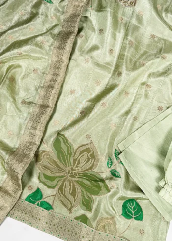 Pastel Green Pure Viscose Salwar Suit with Handwork work details