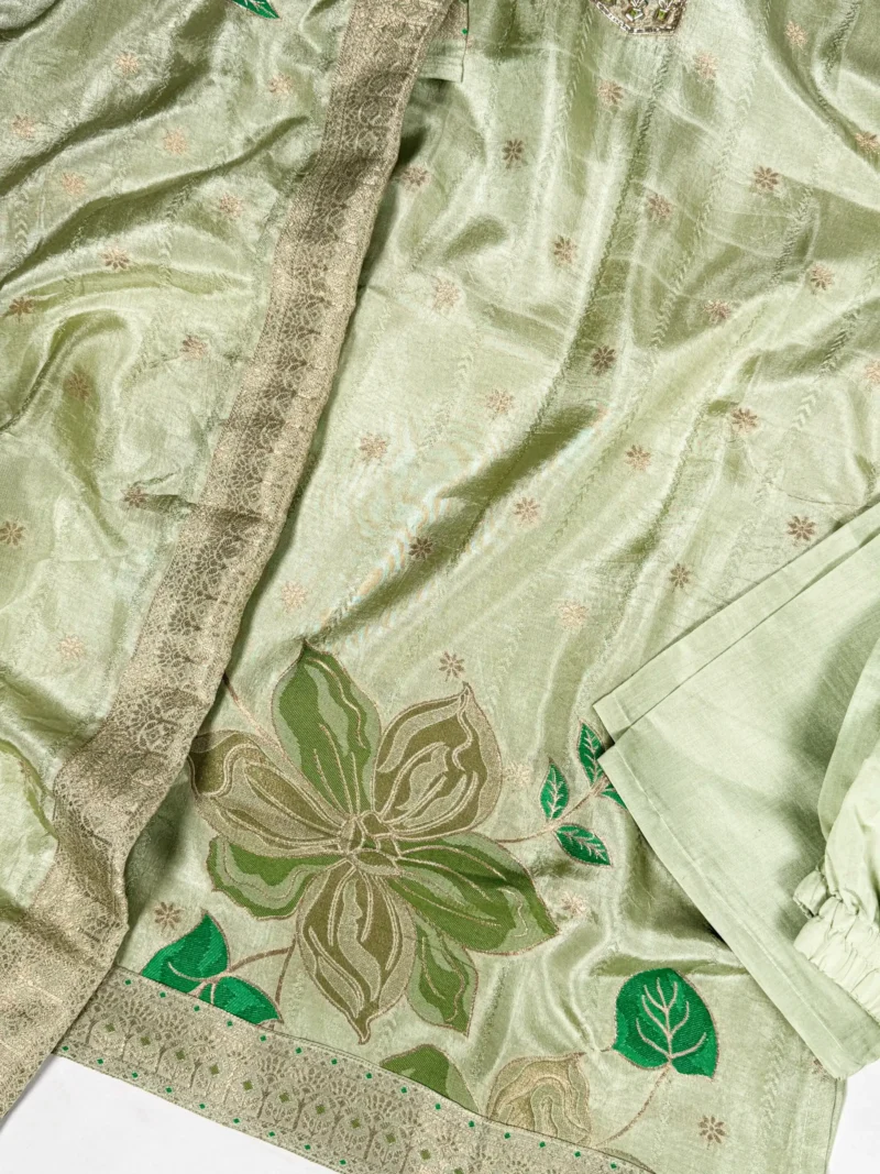 Pastel Green Pure Viscose Salwar Suit with Handwork work details