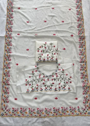 Pure White Crush Silk Party Wear Saree live open image