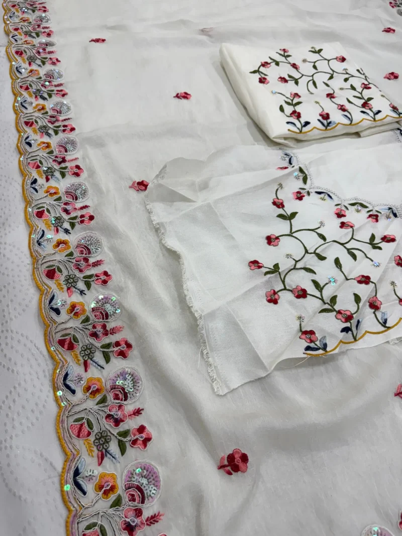 Pure White Crush Silk Party Wear Saree border work live