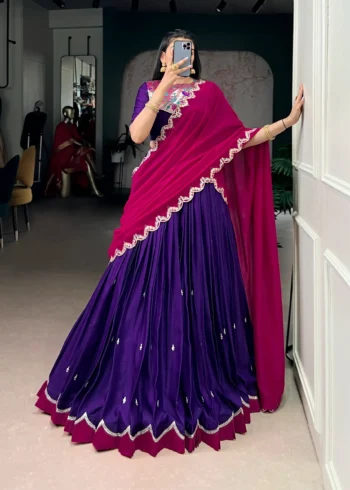 Purple Naysha Designer Lehenga Choli with Sequin and Thread Embroidery full front look