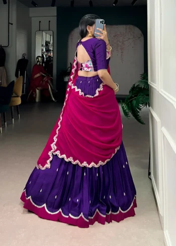 Purple Naysha Designer Lehenga Choli with Sequin and Thread Embroidery back side look