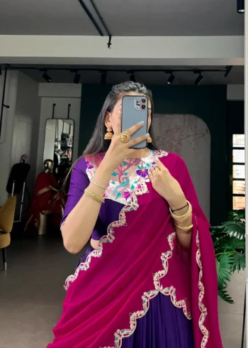 Purple Naysha Designer Lehenga Choli with Sequin and Thread Embroidery close look