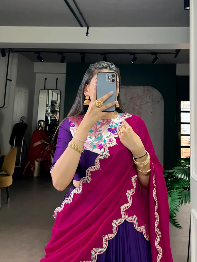 Purple Naysha Designer Lehenga Choli with Sequin and Thread Embroidery close look
