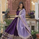 Purple Star Georgette Designer Wedding Gown with Sequins Embroidery flair look