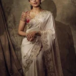 Rashmika Mandanna Inspired Bollywood Style Rangoli Silk Designer Saree front look