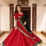 Red Georgette Bandhej Foil Print Navratri Garba Lehenga side look