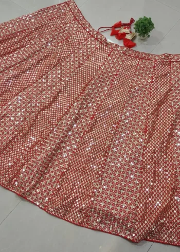 Red Zari Sequin Embroidered Designer Lehenga Choli Set open image
