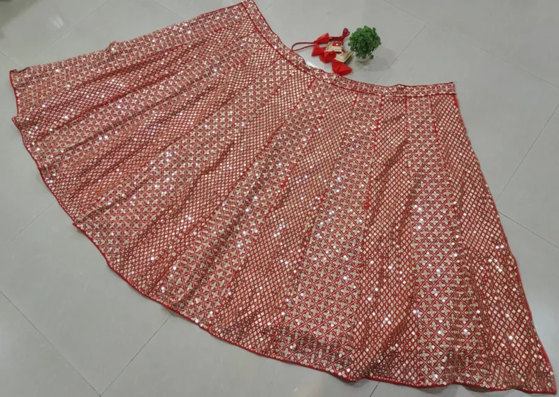 Red Zari Sequin Embroidered Designer Lehenga Choli Set open image