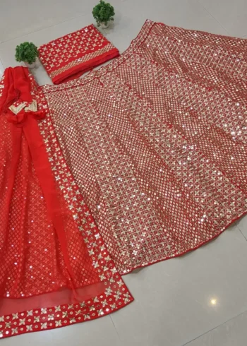 Red Zari Sequin Embroidered Designer Lehenga Choli Set real image