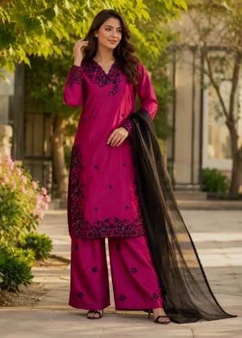 Rich Maroon Premium Crepe Palazzo Suit Set with Sequins Embroidery