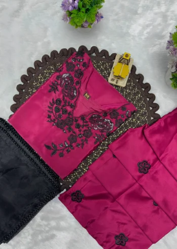 Rich Maroon Premium Crepe Palazzo Suit Set with Sequins Embroidery folded