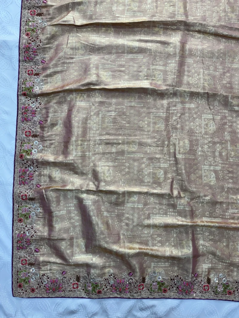 Peach Royal Hathi Pure Kanjivaram Silk Heavy Embroidered Bridal Saree Live image