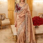 Peach Royal Hathi Pure Kanjivaram Silk Heavy Embroidered Bridal Saree