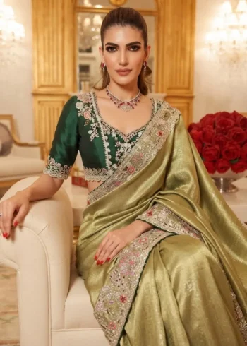 Pista Royal Hathi Pure Kanjivaram Silk Heavy Embroidered Bridal Saree close look