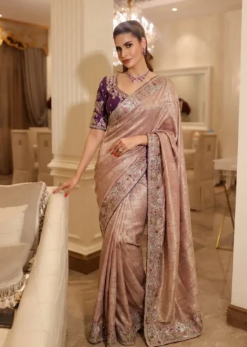 Salmon Royal Hathi Pure Kanjivaram Silk Heavy Embroidered Bridal Saree