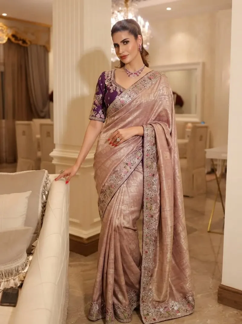 Salmon Royal Hathi Pure Kanjivaram Silk Heavy Embroidered Bridal Saree
