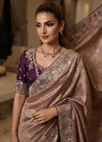 Salmon Royal Hathi Pure Kanjivaram Silk Heavy Embroidered Bridal Saree close look