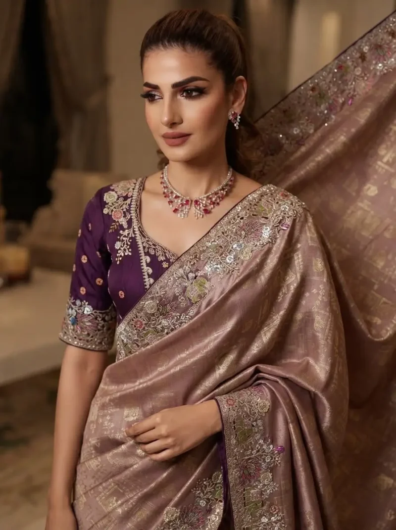 Salmon Royal Hathi Pure Kanjivaram Silk Heavy Embroidered Bridal Saree close look