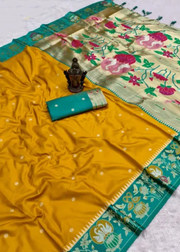 Mustard Soft Silk Paithani Wedding Saree with Zari Butti
