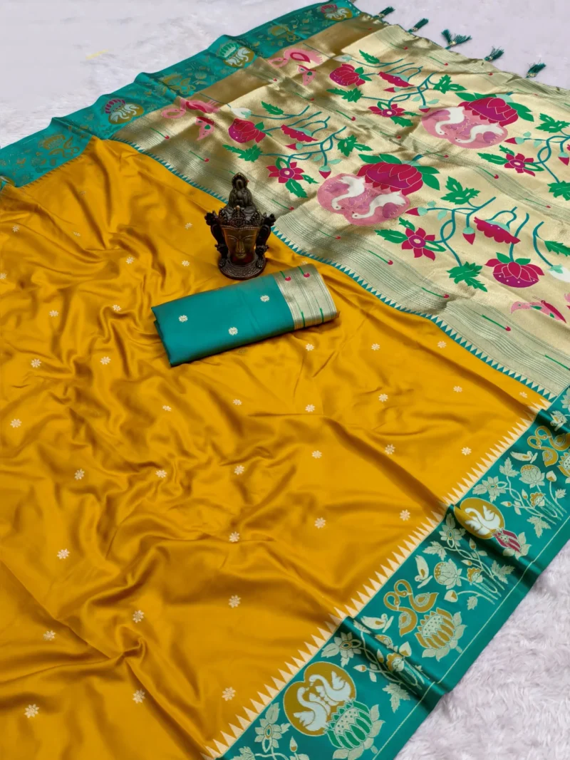 Mustard Soft Silk Paithani Wedding Saree with Zari Butti