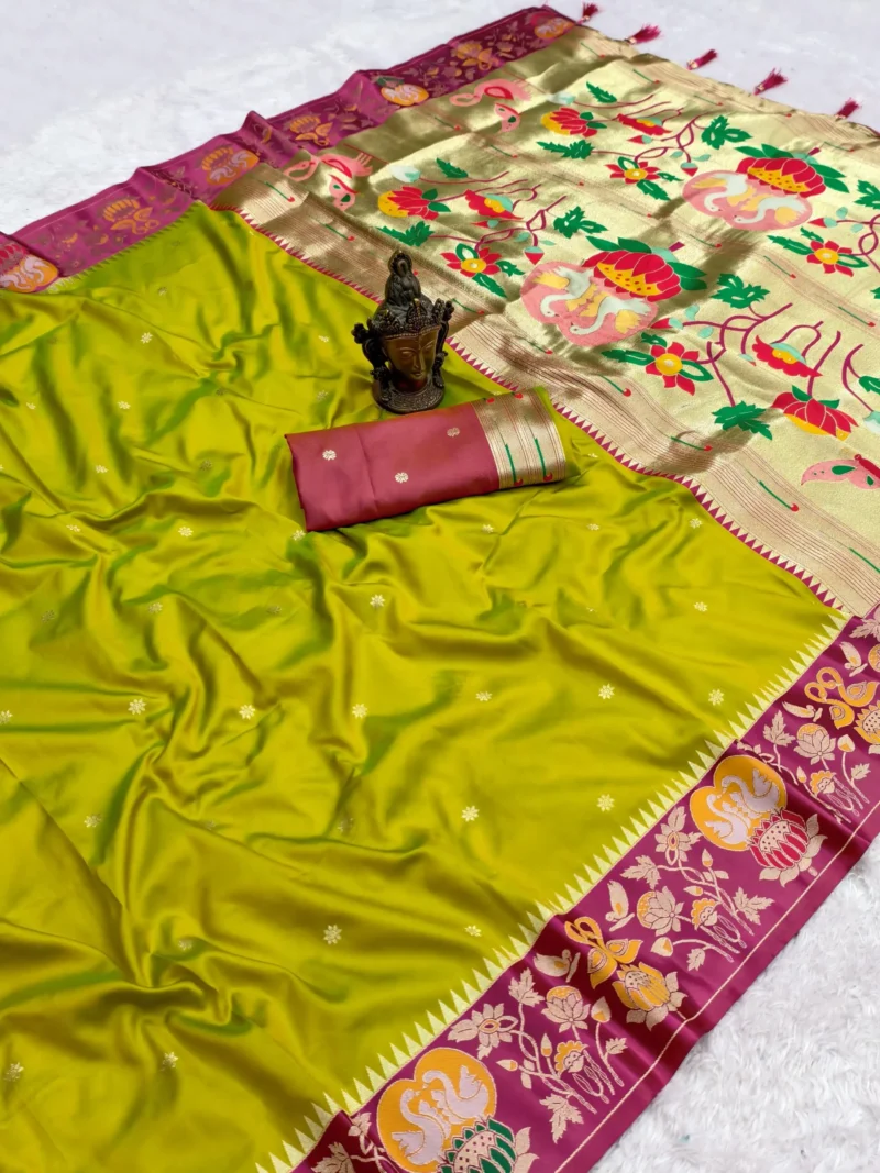Parrot Soft Silk Paithani Wedding Saree with Zari Butti