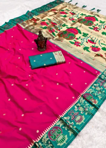 Pink Soft Silk Paithani Wedding Saree with Zari Butti