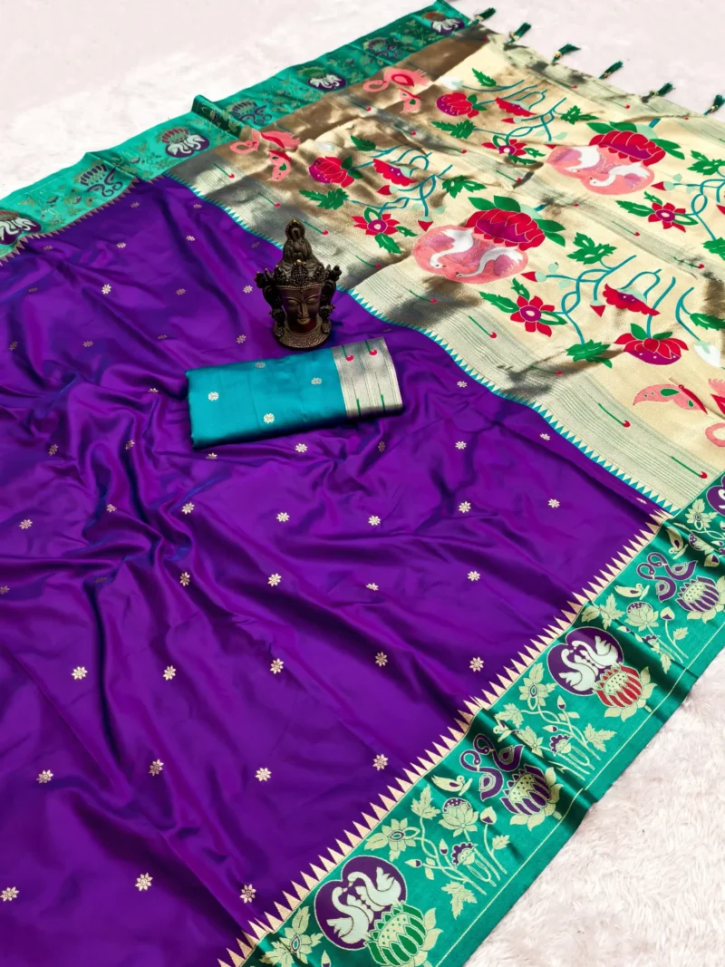 Purple Soft Silk Paithani Wedding Saree with Zari Butti