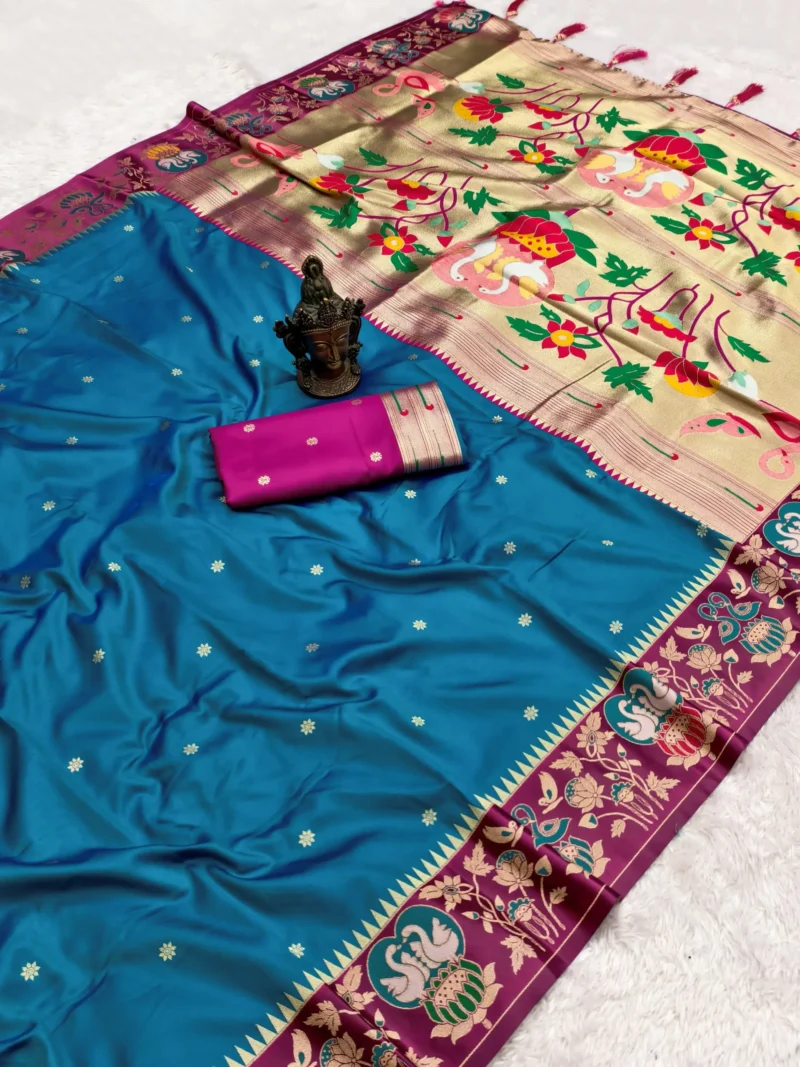 Rama Soft Silk Paithani Wedding Saree with Zari Butti