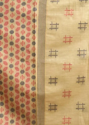Cream Colour Soft Spun Cotton Saree with Jari Border & Jhallar pallu work