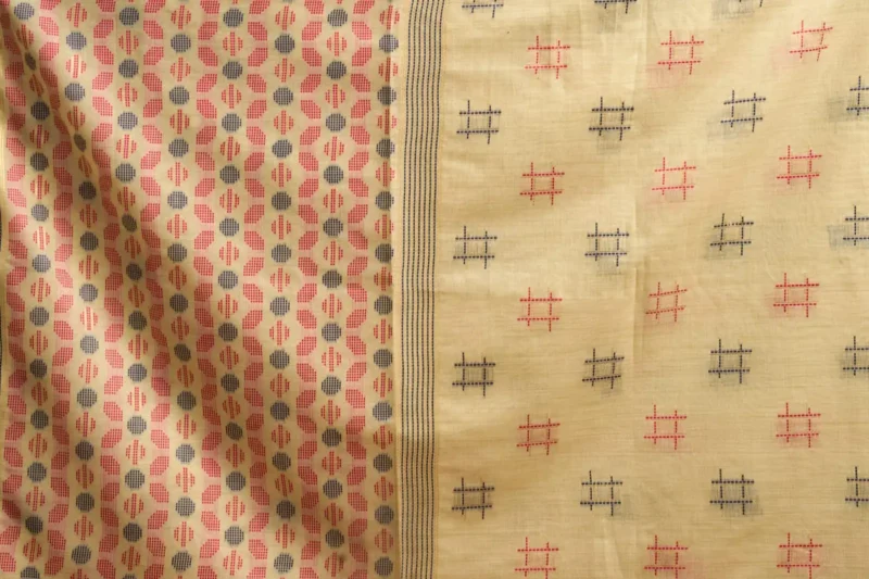 Cream Colour Soft Spun Cotton Saree with Jari Border & Jhallar pallu work