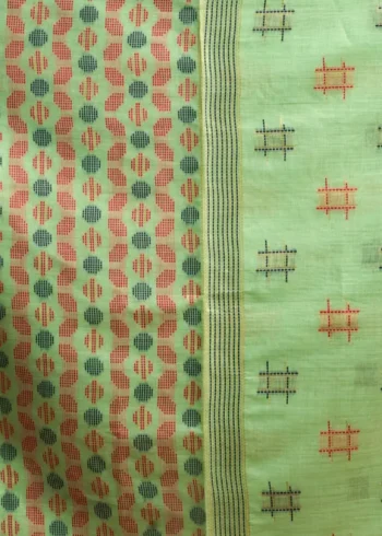 Pista Green Soft Spun Cotton Saree with Jari Border & Jhallar pallu work