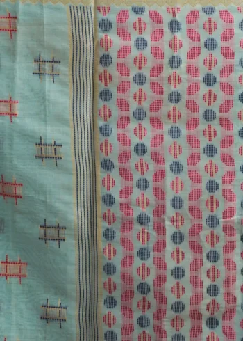 Sky Blue Soft Spun Cotton Saree with Jari Border & Jhallar pallu work