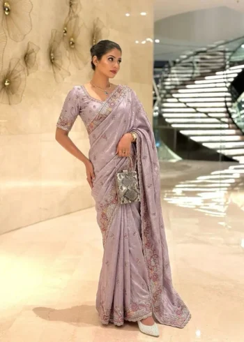 Soft Tissue Chiffon Silk Embroidered Saree with Zarkan Work - Image 7