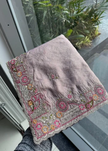 Soft Tissue Chiffon Silk Embroidered Saree with Zarkan Work - Image 9