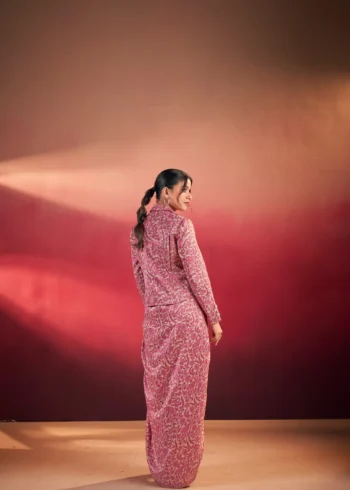 Pink Colour Boho Indo Western Dress with Printed Drapped Skirt back side