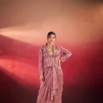 Pink Colour Boho Indo Western Dress with Printed Drapped Skirt front look