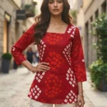 Traditional Red Bandhani Printed 60-60 Cotton Top