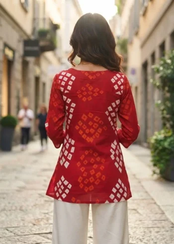 Traditional Red Bandhani Printed 60-60 Cotton Top backside