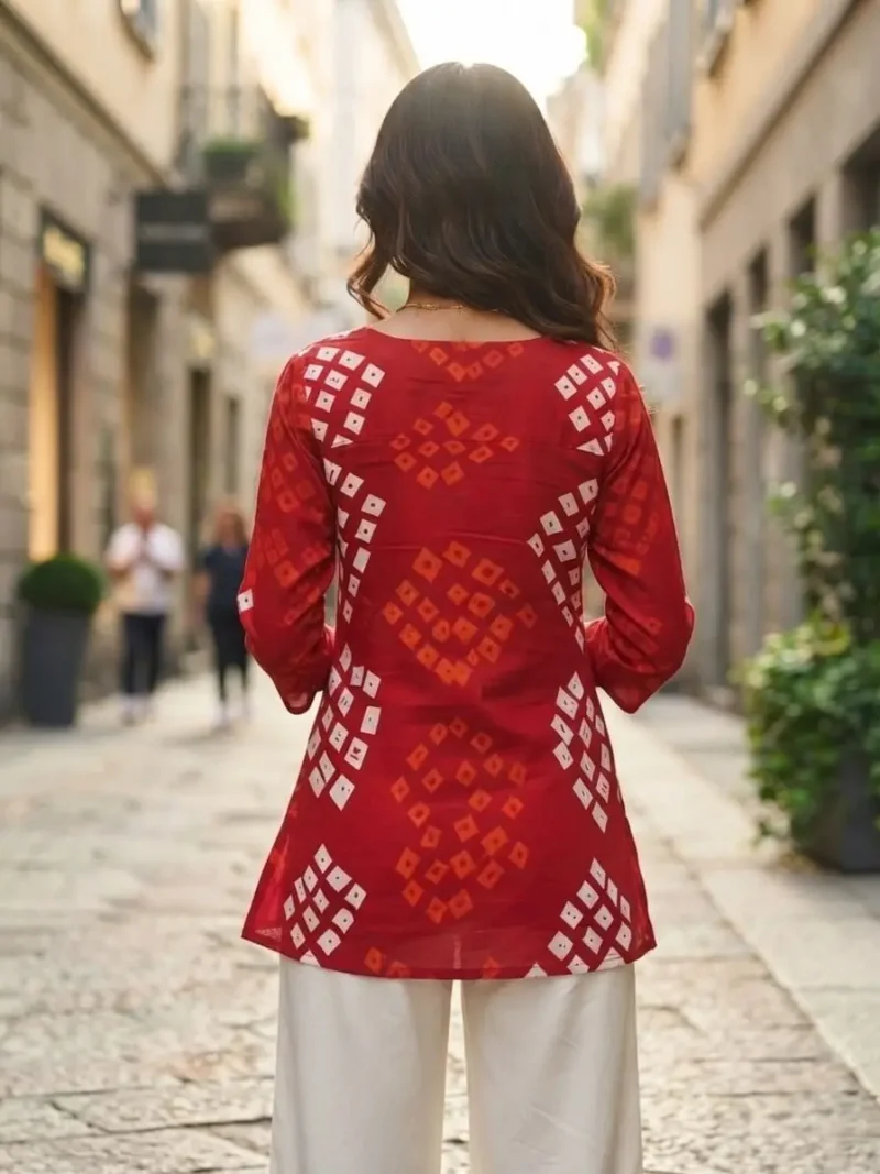 Traditional Red Bandhani Printed 60-60 Cotton Top backside