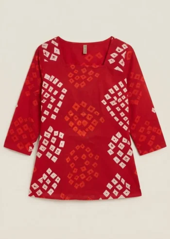 Traditional Red Bandhani Printed 60-60 Cotton Top live