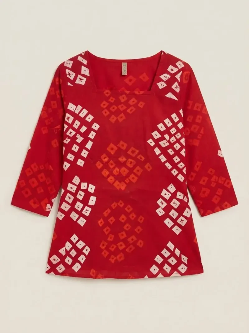 Traditional Red Bandhani Printed 60-60 Cotton Top live