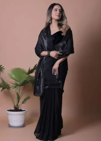 Blue Fendi Satin Silk Plain Saree for Party and Farewell Wear pallu