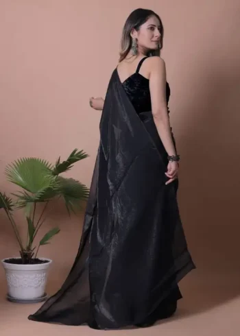 Blue Fendi Satin Silk Plain Saree for Party and Farewell Wear back