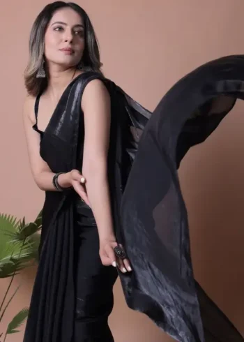 Blue Fendi Satin Silk Plain Saree for Party and Farewell Wear close look