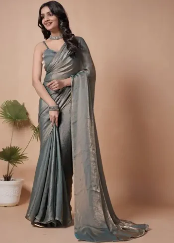 Grey Fendi Satin Silk Plain Saree for Party and Farewell Wear front look