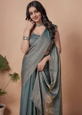 Grey Fendi Satin Silk Plain Saree for Party and Farewell Wear close look