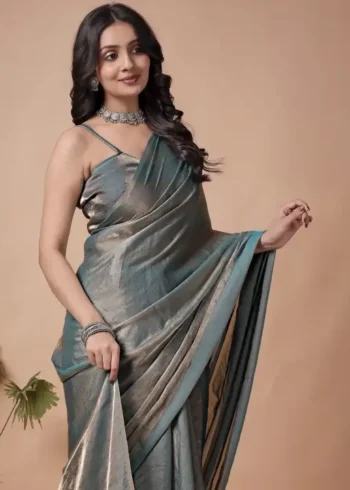 Grey Fendi Satin Silk Plain Saree for Party and Farewell Wear close look