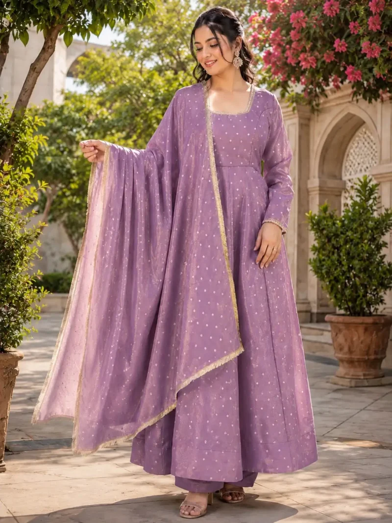 Twilight Lavender Party Wear Gown Set with Dupatta look
